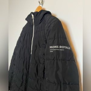 Mons Royale Down Rowley Jacket Coat Merino Wool Lined Size Medium Black
